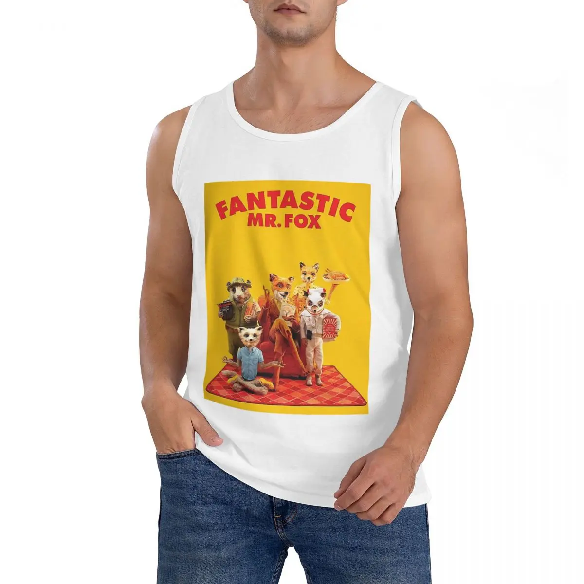 100% Cotton Fantastic Mr Fox Movie Poster Sleeveless T-Shirt Men Workout Sports Clothing Tops Men's Crew Neck Vest
