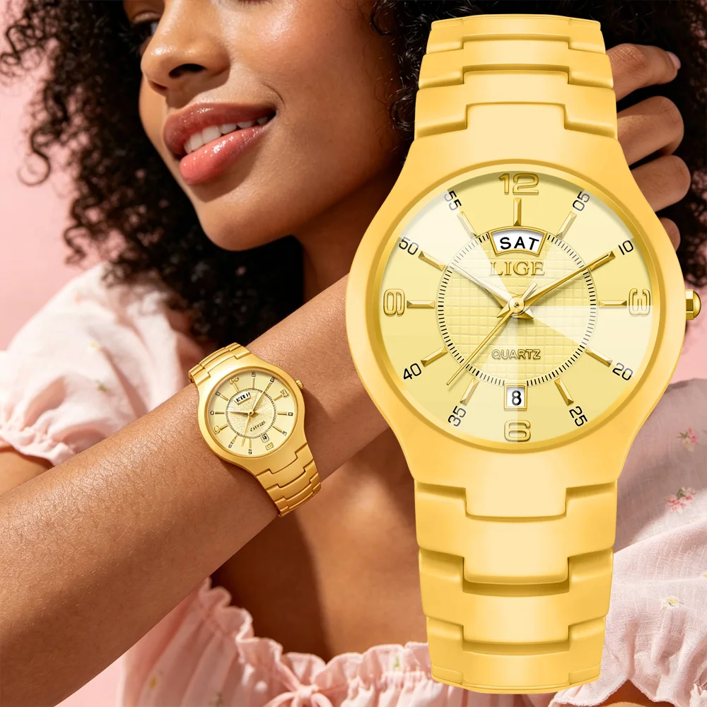 LIGE Ceramic Womens Watch Luxury Fashion Waterproof Date Week Quartz Wristwatches Watches  Elegant Ladies Gifts Reloj Mujer+Box