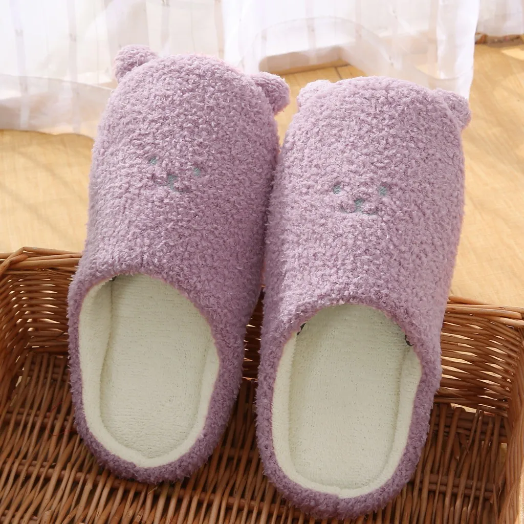 

Women Non-Slip Indoor Home Fur Slipper Shoes Cute Silent Slides Bedroom Flat Floor Shoes For Couple Winter Warm Plush Slippers