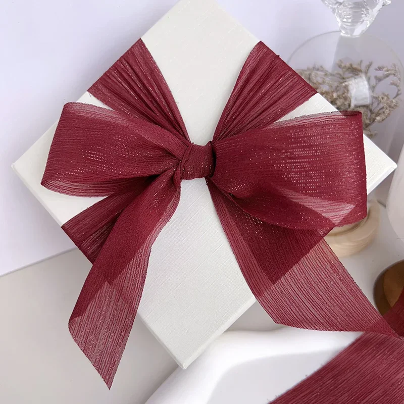 Cintas De Tela Silver Sparkling Yarn Ribbon Chiffon Wedding Wrinkle Mesh Bright Silk Wrinkle Gift Box Flower Bundle Packaging