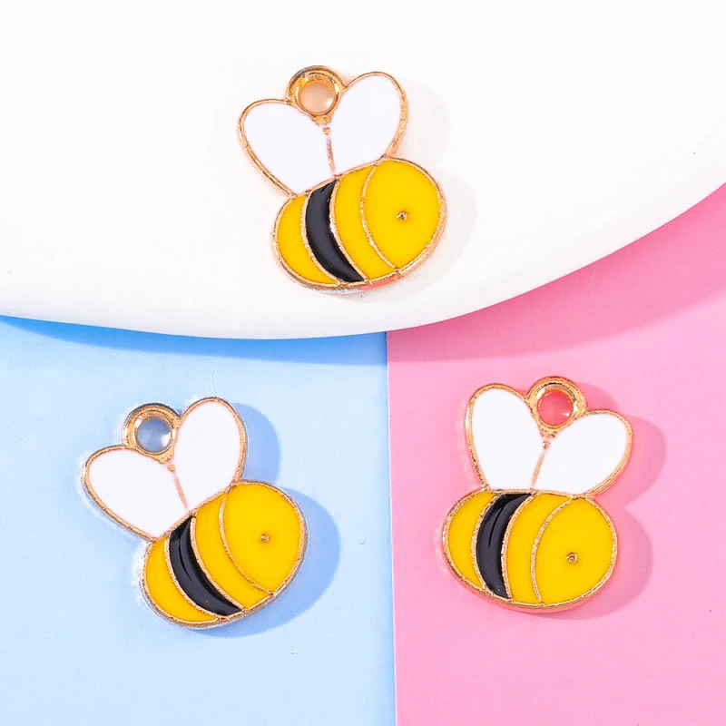 10pcs 11*14mm Enamel Bee Honey Jewelry Making Cute Earrings Pendants Bracelets Necklace Accessories DIY Finding Craft Supplies