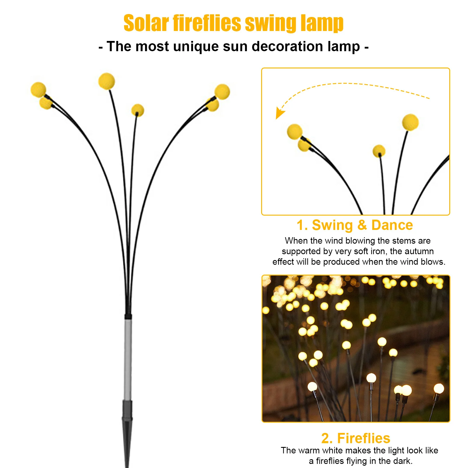 

Outdoor Solar LED Firefly Swaying Lawn Light Waterproof Garden Landscape Lamp