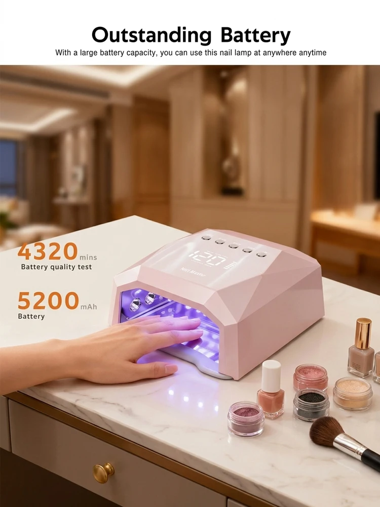 120W Oplaadbare Nagellamp met 45 Grote UV LED Lampjes Spiegelbasis Nageldroger Gel Polish Snel Uithardende Voet LED Lamp Machine - afbeelding 2