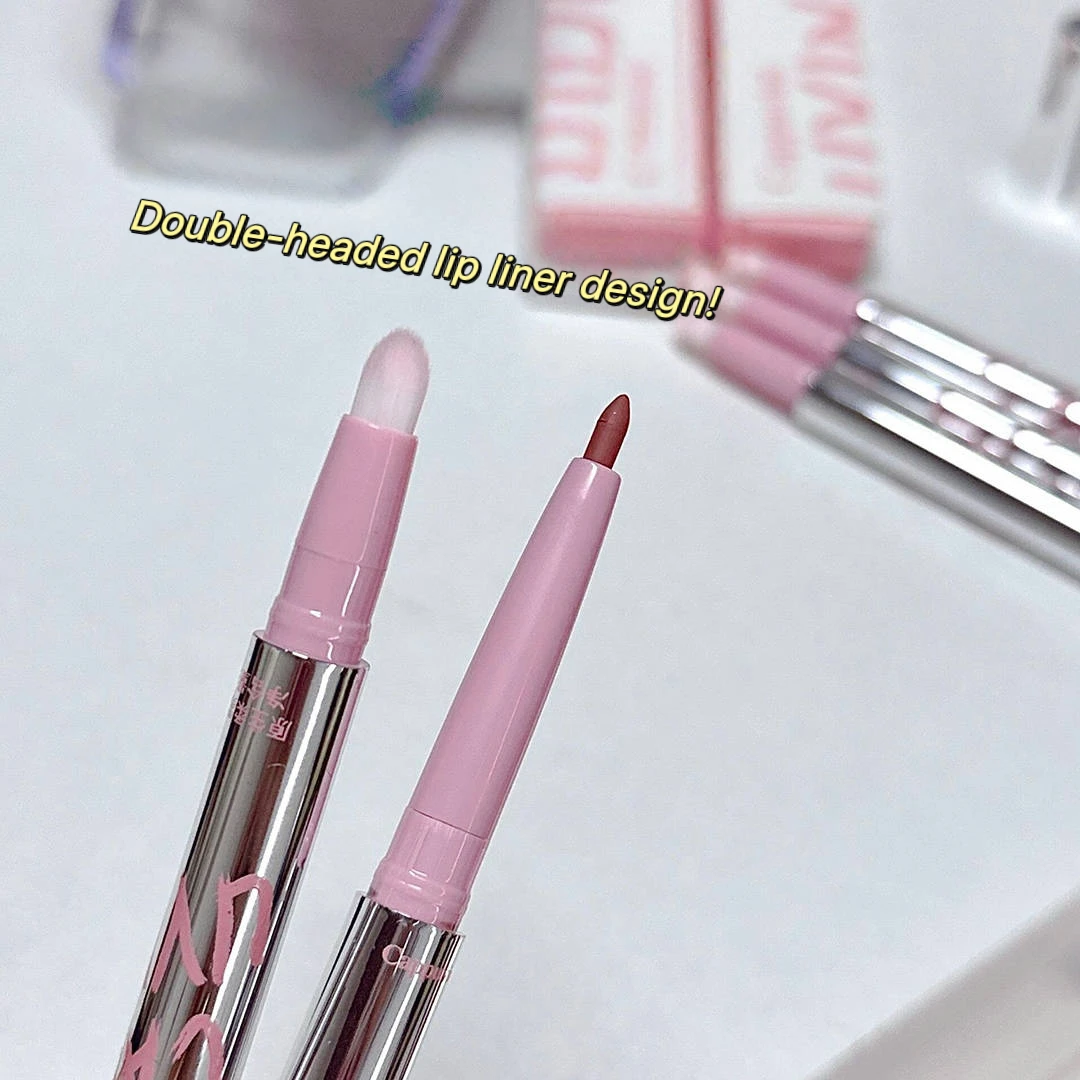 Lip Shadow Liner ปากกา Matte ลิปสติกฐาน Silver Tube กันน้ํา Lasting Lip Contouring Non-stick Cup Lipliner ดินสอพร้อมแปรง