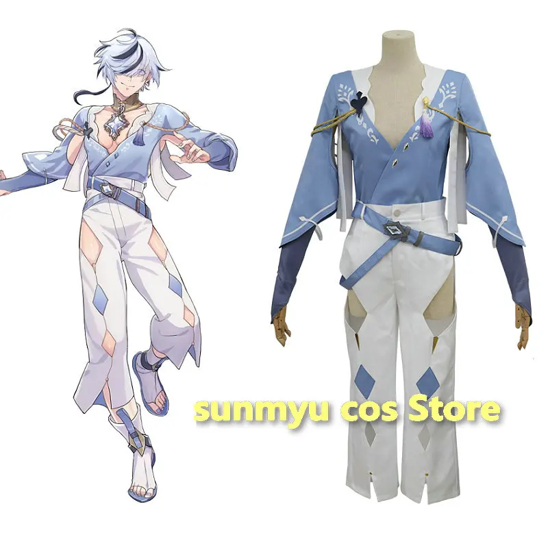Game Nu: Costume cosplay Carnival Blade Personalizza taglia Top blu Pantaloni bianchi