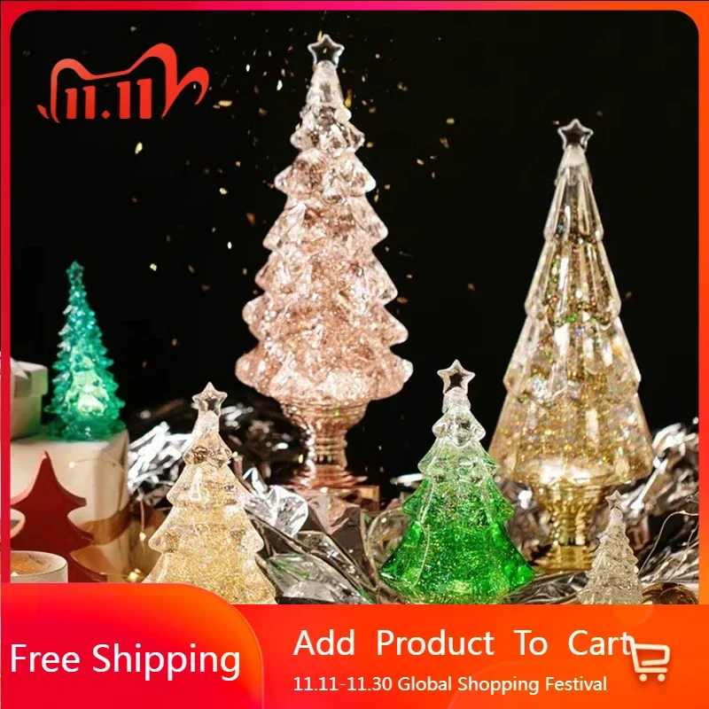 

Nordic Glowing Christmas Tree Ornament Snow Crystal Ball Music Box Girls Children Christmas Aesthetic Gifts Room Decorations