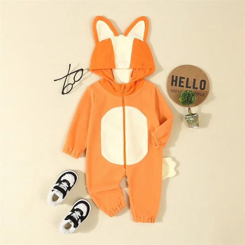 Baby Cartoon Animal Costume Cute Zipper Fox Jumpsuit with Tail for Toddler kids Cosplay Party Holiday Outfit Clothing