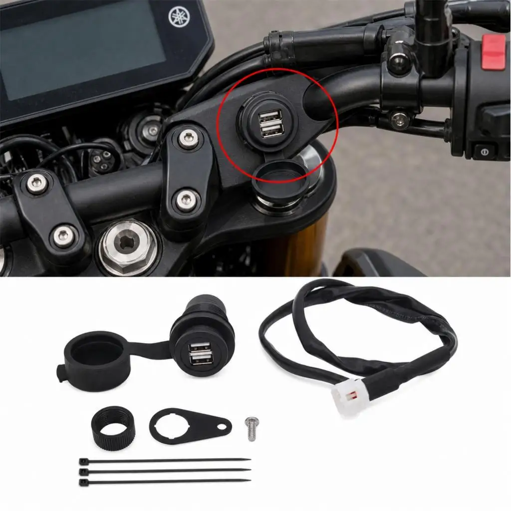Motorcycle USB Charger Socket Premium Port Charging Outlet Accessory for Yamaha FZ-07 MT-09