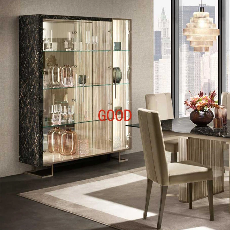 Italian Minimalist Glass Door Wine Cabinet Decorative High-End Modern Light Luxury Sideboard Cabinet