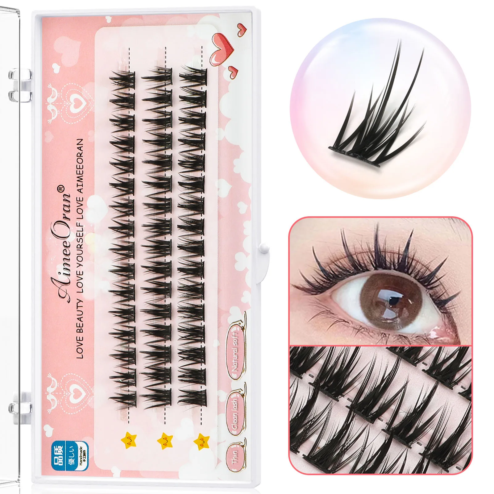 Lash Clusters Cluster Lashes 10/11/12/13mm Mixed Individual Eyelashes Tray 3 Rows Lash for Lash Techs