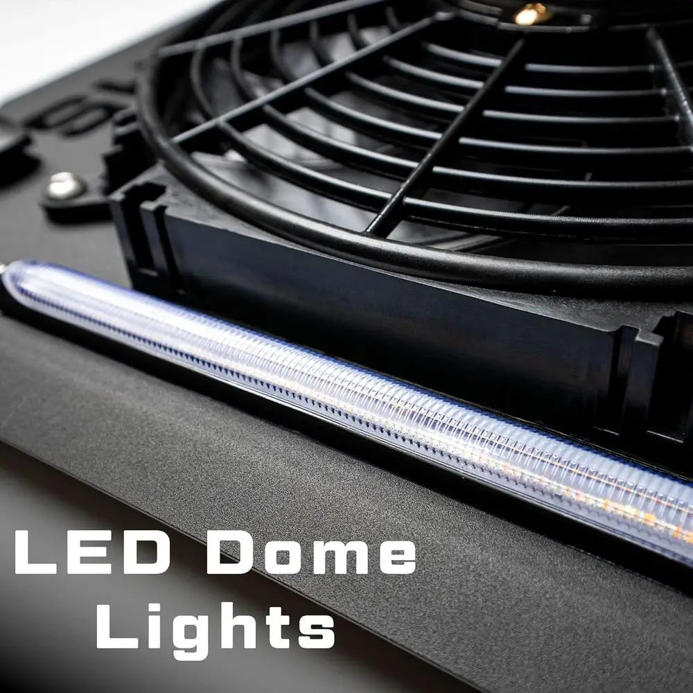 Heavy-Duty UV-Protected Zero-Turn Mower Canopy with Dual-Speed Fan & LED Lights, Easy Install for ROPS Tractors 1.5-3, Black