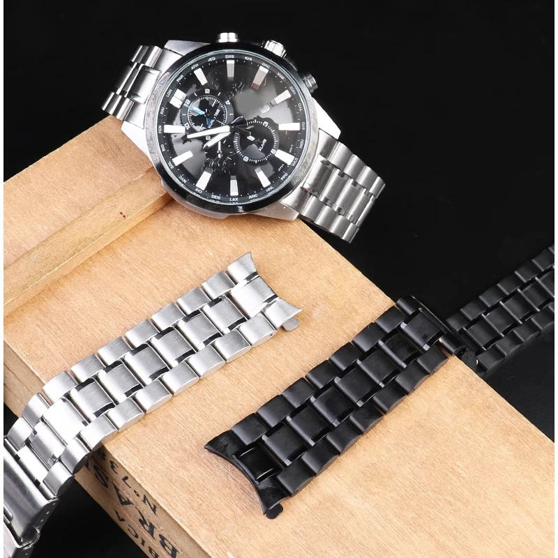 For Casio EDIFICE EFV-540 EFV-500 BEM501 EFS-S510 EFB-650 Curved End Stainless Steel Strap Men Solid Metal Watchband Watch Chain