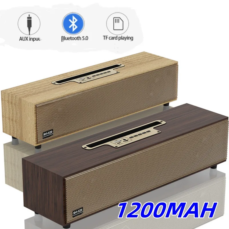 

Retro Wooden XM520 Wireless Bluetooth 5.3 Speaker TF Card USB Flash Computer Dual Speakers Outdoor Heavy Bass Stand Home Stereo