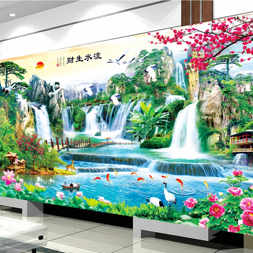 full diamond mosaic Waterfall Landscap Diamond Painting Sqaure Round Diamond Embroidery Sale Fengshui Fantasy Large Art Handmade