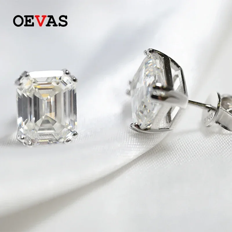 OEVAS 100% 925 Sterling Silver Stud Earrings For Women Sparkling 8*10mm High Carbon Diamond Wedding Party Fine Jewelry Wholesale