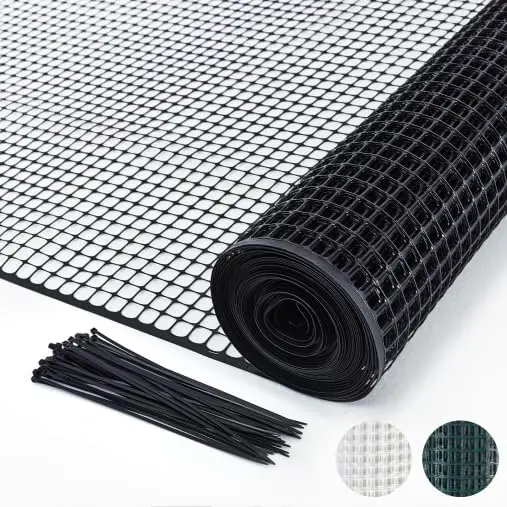 Plastic Mesh Netting for Garden, Fencing, Tree Guards, Safety Barrier with Zip Ties, 4' x 50', Black
