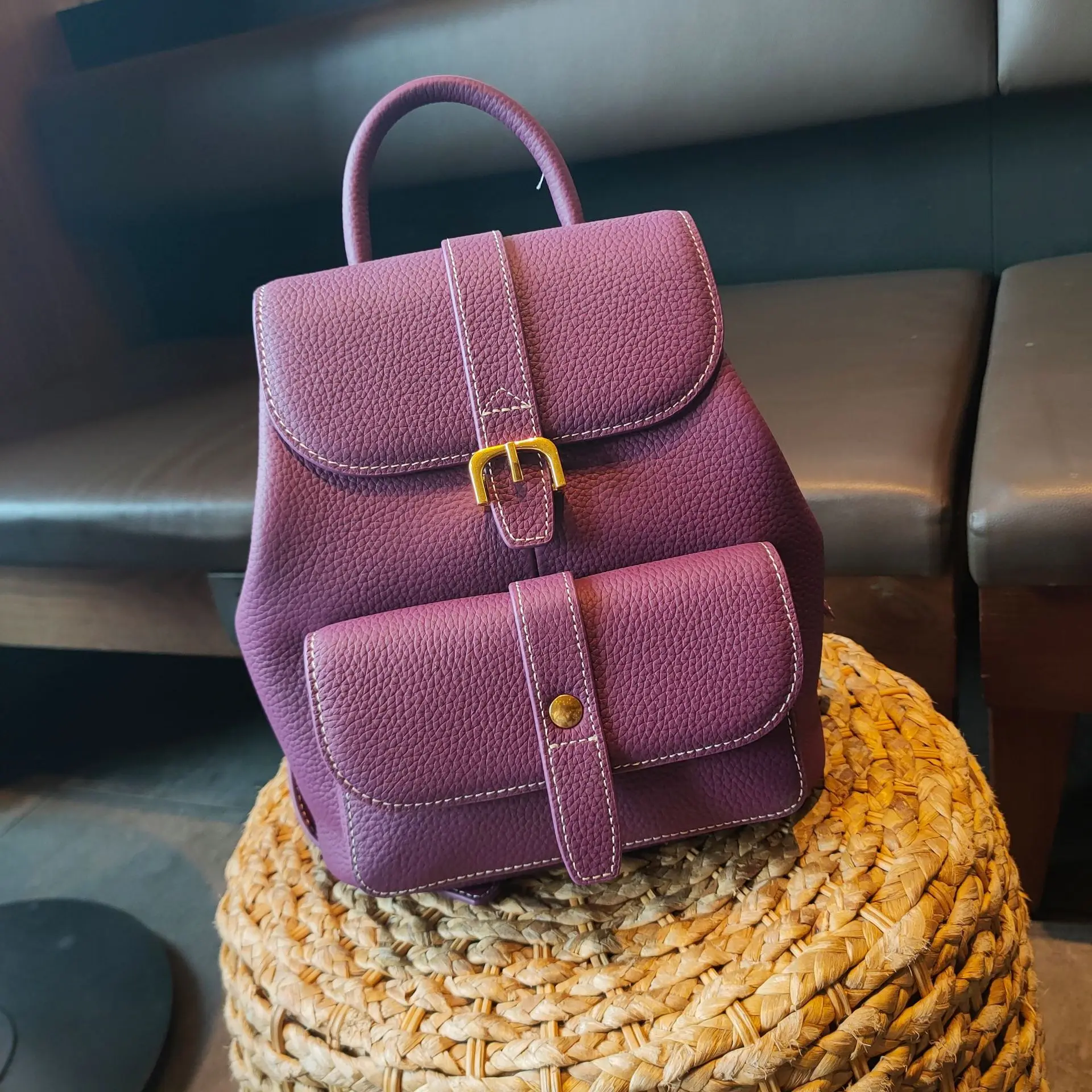 

FIRMRANCH Fashion Casual Trendy Women's Backpack High Quality Top Layer Cowhide Anti-theft Flip Top Travel Purse Handbag