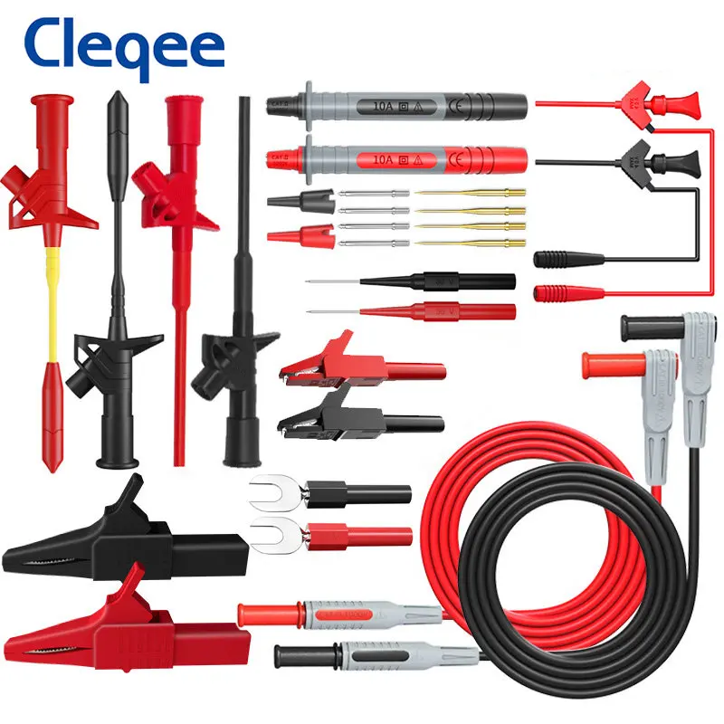 

Cleqee P1300 Series Multimeter Test Lead kit 4mm Banana Plug Cable Test Hook Clip Probe Alligator Clip Automotive Tool Kit