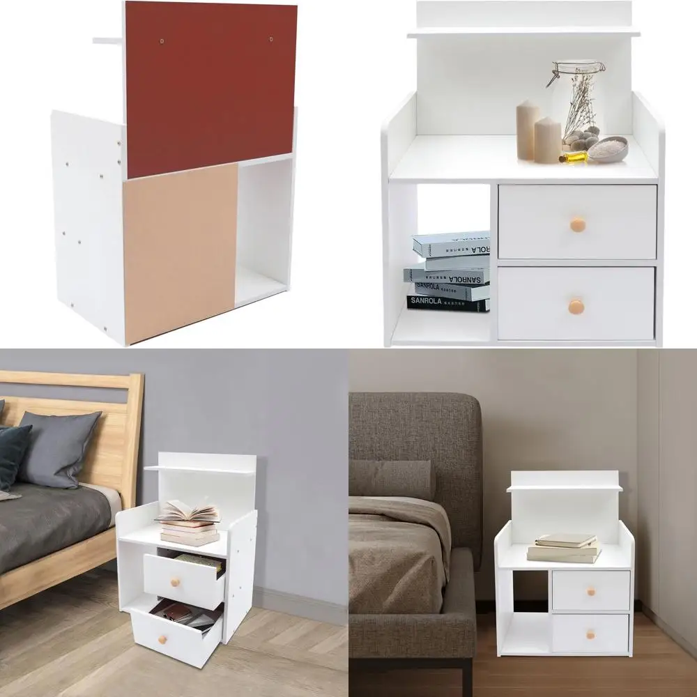 

Elegant 2-Drawer Nightstand, Modern Bedroom Side Table with Storage, White Finish