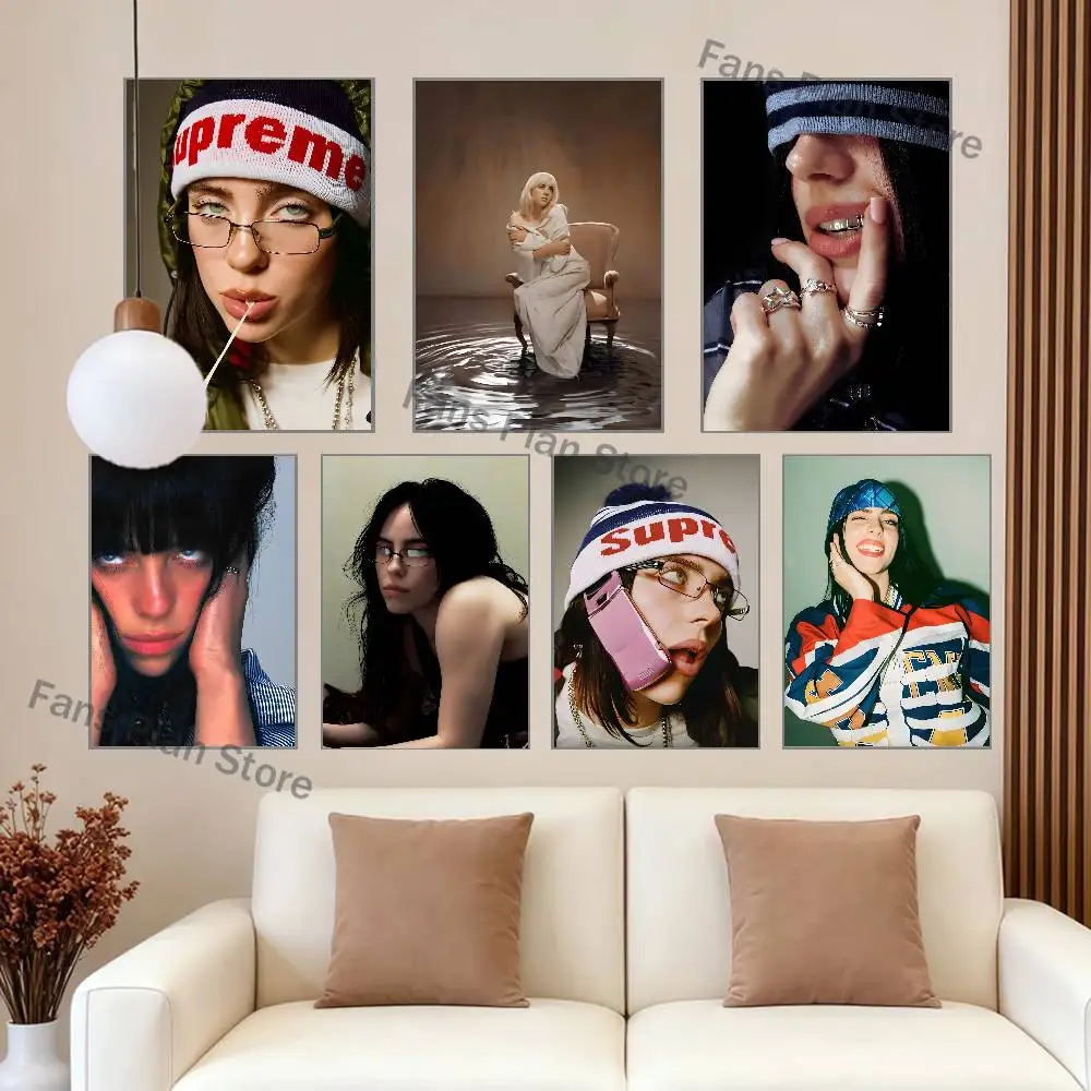 Singer B-Billie E-Eilish Club Bar Paper Vintage Poster Wall Art Painting Bedroom Study Stickers