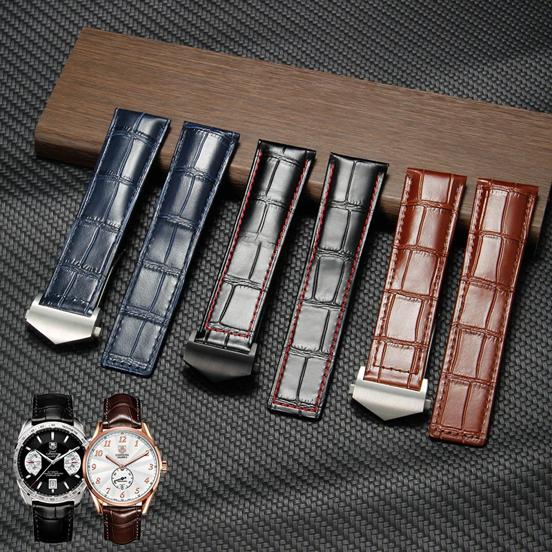 Для серии Tag Heuer, высококачественный элегантный ремешок из натуральной коровьей кожи, водонепроницаемый, защищенный от пота, ремешки для часов с твердой стальной пряжкой 20, 22, 24 мм