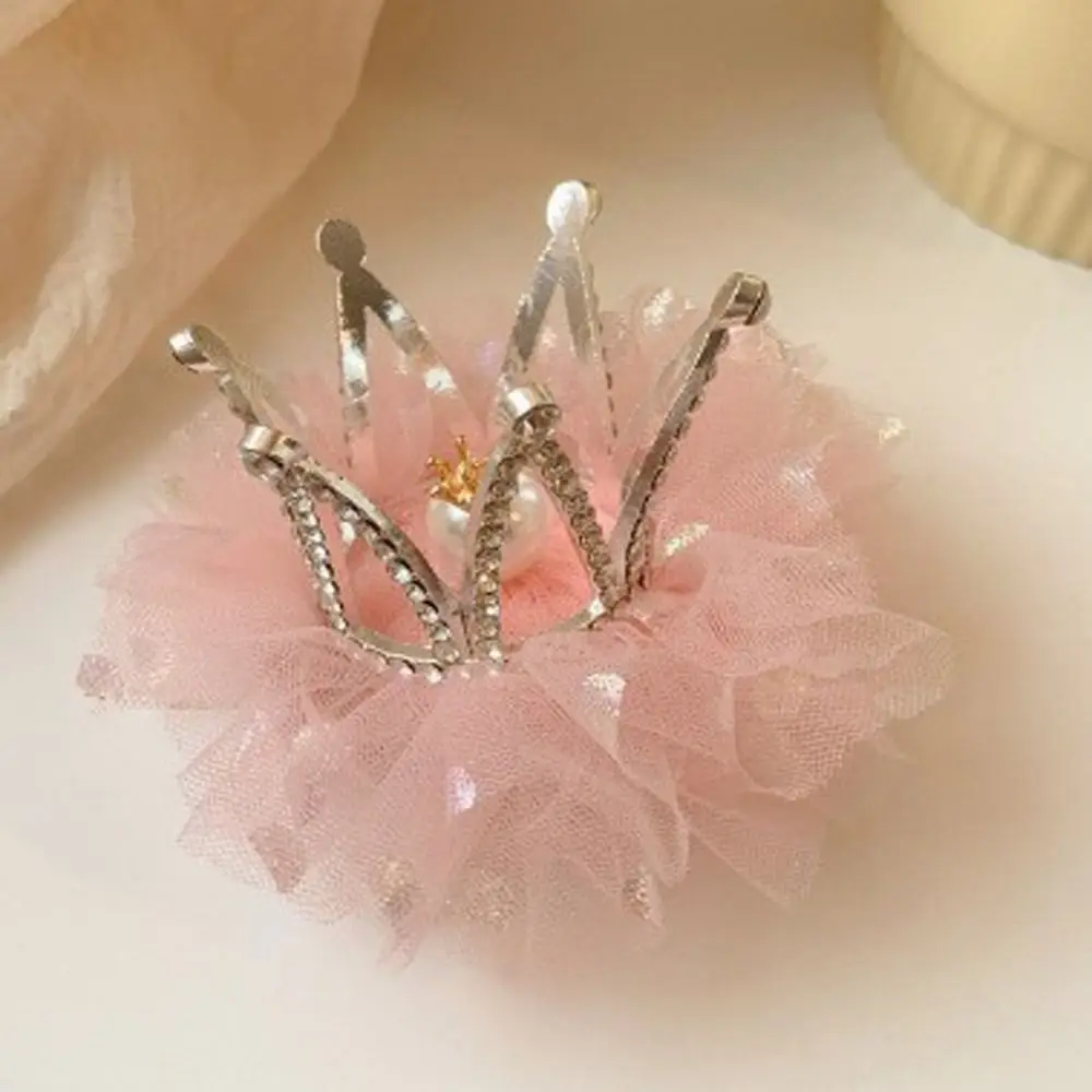 

Lovely Adorable Cute Rhinestone Gauze Alloy Crown Pearl Hair Clip Hair Accessory Headwear Girl Hairpin