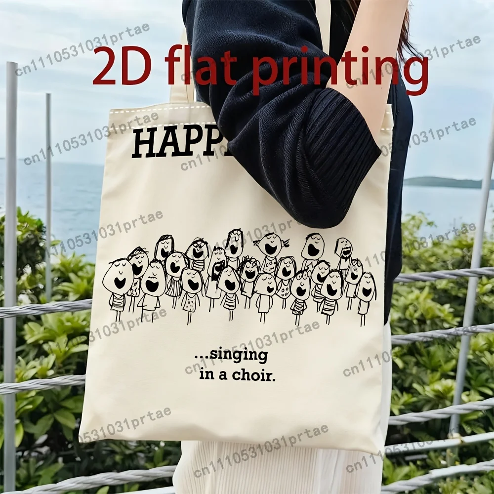 1pc Unisex Tote Bag / Shoulder Bag - 2D Flat Happy Choir Print - Daily Storage for Music Lovers, Music Festival Theme Gift - Can