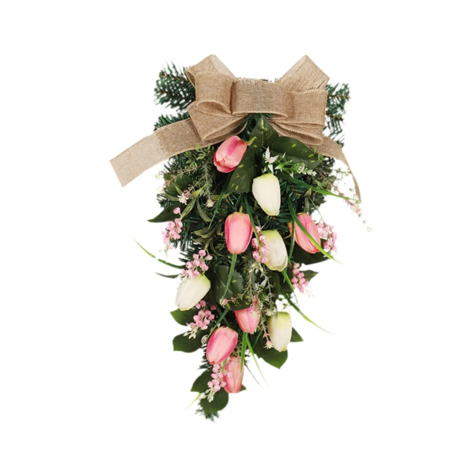 

Spring Summer Wreath with Bow Tulip Teardrop Swag for Party Festival Window