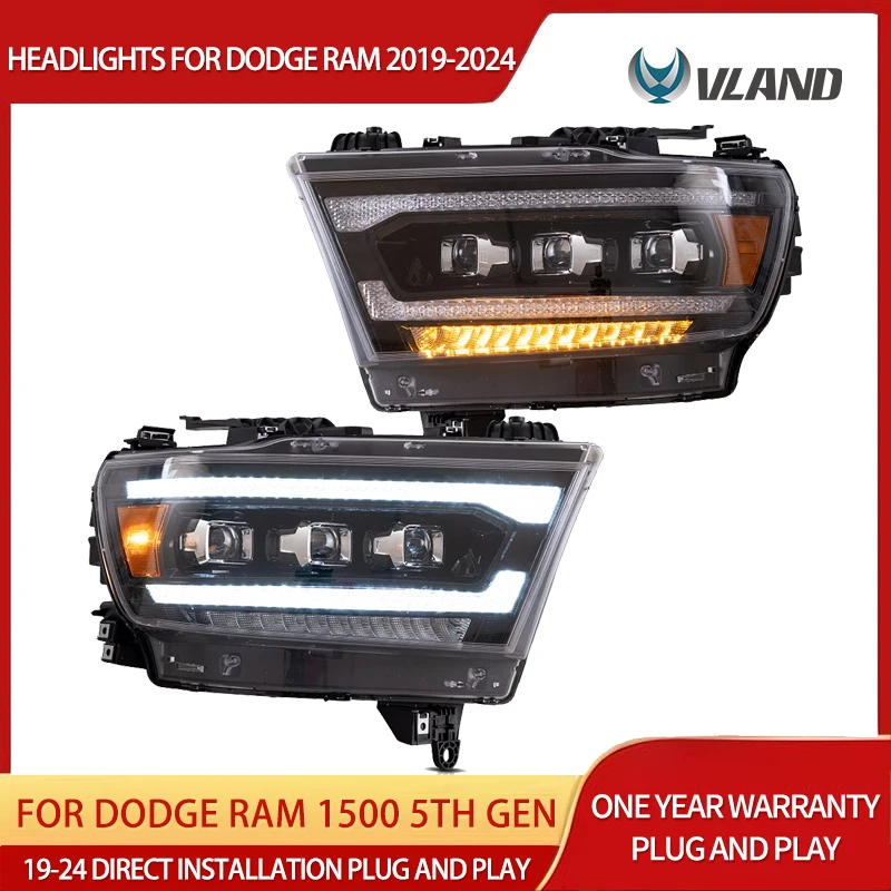 

Фары Vland LED Matrix Projector для Ram 1500 5-го поколения (DT) 2019-2024, черные