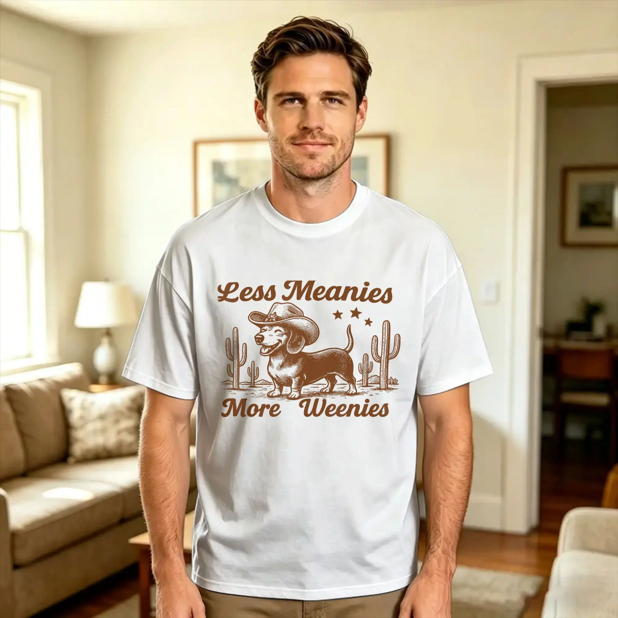 Less Meanies More Weenies T-Shirt Beach  Cotton T-Shirts For Men Print Tshirt Short Sleeve Vintage Clothing