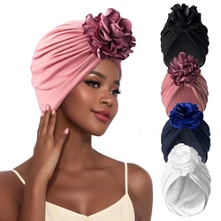 Women Turban Hat Muslim Hijab Bonnet Indian Cap Head Wrap Big Flower Elastic Hair Bands Hat Beanie Ladies Girls Hair Accessories