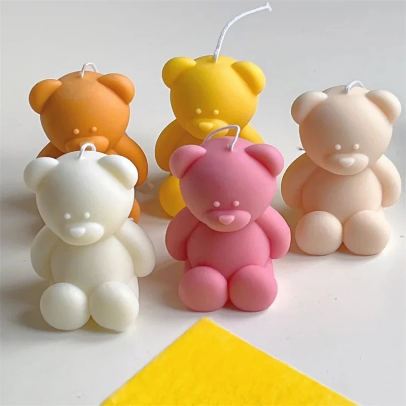 3D Cute Cartoon Bear Silicone Candle Mold DIY Mini Bear Scented Candle Plaster Home Decoration Tool