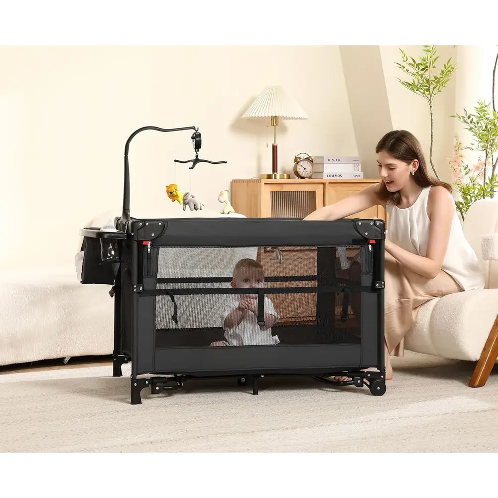 لعبة أطفال محمولة 5 في 1: سرير أطفال، سرير، نوم بجانب السرير، طاولة متغيرة وقلم لعب مع شبكة مسامية لحديثي الولادة إلى Tod #4