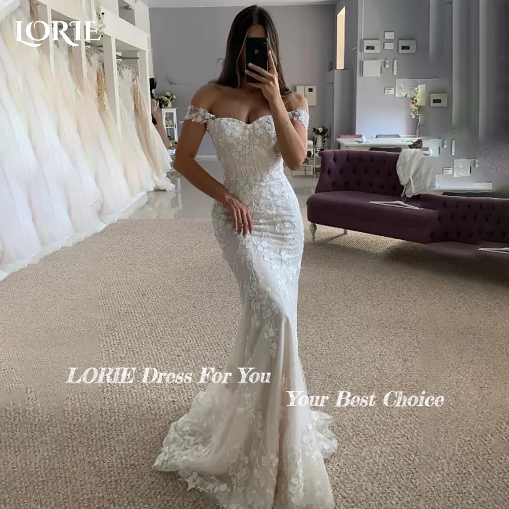 LORIE Vintage 3D Flowers Mermaid Wedding Dresses Shiny Sweetheart Detachable Train Bridal Gown Princess Bride Dress Customized image 3