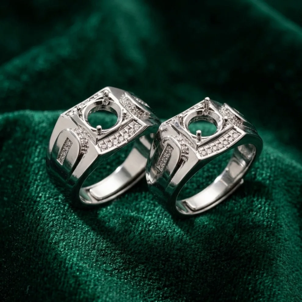 Classic Men's Signet Semi Mount Ring Blank Brass Plated Silver Fits 6.5mm Gemstone DIY Jewelry Finding