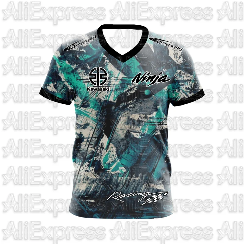 

MOTO 2025 Summer New Men's Motorcycle T-shirt Kawasaki Logo 3D Printed Casual Short Sleeve Breathable T-shirt Fashionable Trend
