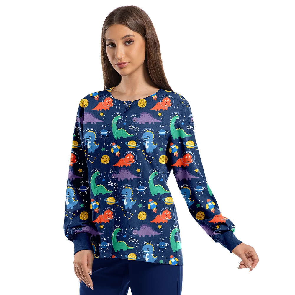 

Casual Medical Scrub Jackets Uniforms Soft and Comfy Polyester Spandex Long Sleeve Single Breasted Print Dentist Jacket