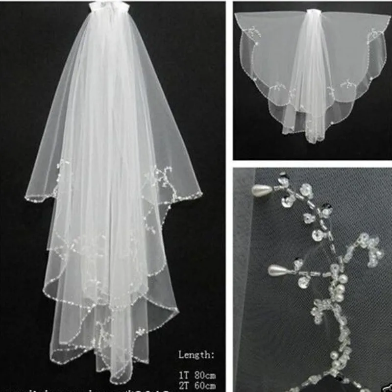 Bridal  Veils 2 Layers Handmade Crystals Beaded Edge with Comb Wedding Accessories 2024