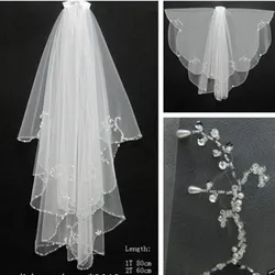 Bridal  Veils 2 Layers Handmade Crystals Beaded Edge with Comb Wedding Accessories 2024