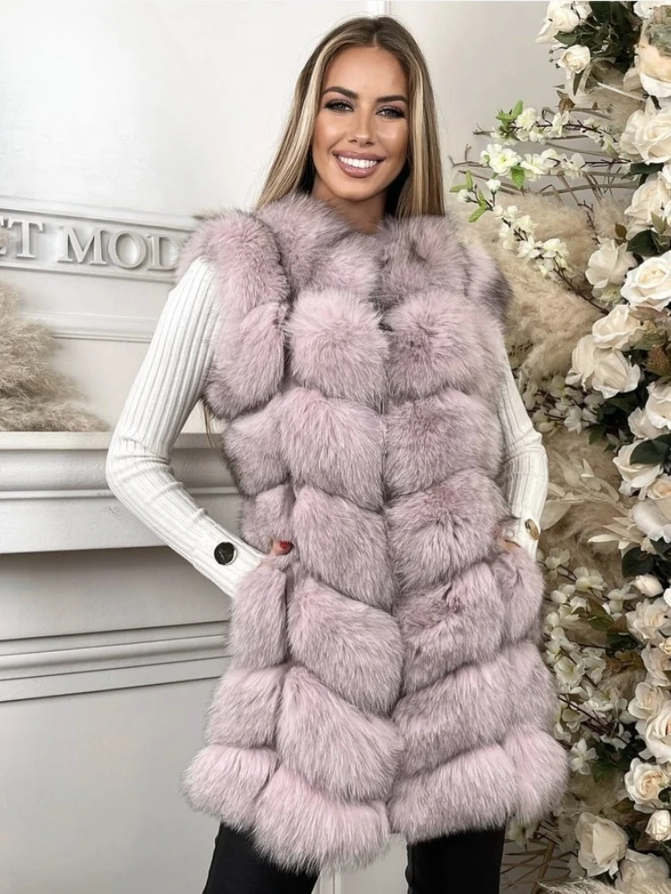 OFTBUY Natural Fox Fur Jacket Winter Warmer Waistcoat Real Fox Fur Vest Women Sleeveless Real Fur Coat Thick Warm Street Wear