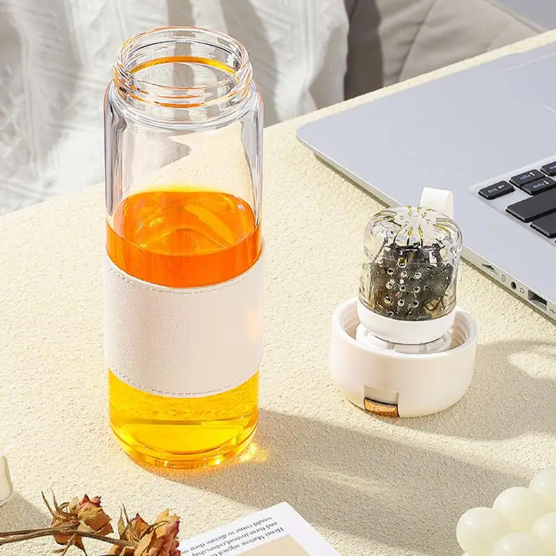 Glass Tea Bottle Magnetic Tea and Water Separation Glass Water Bottle Tea Bottle 450ml Tea Bottle Mug Cup with Tea Infuser for