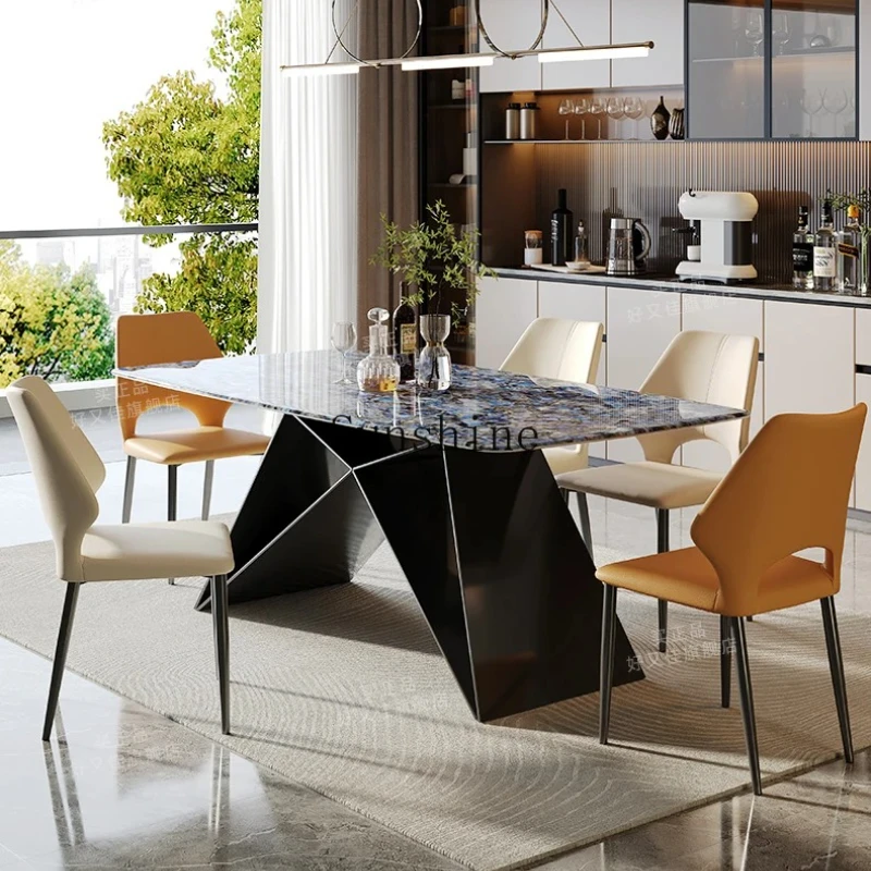 

Marble dining table household modern simple small apartment natural supercrystalline stone dining table