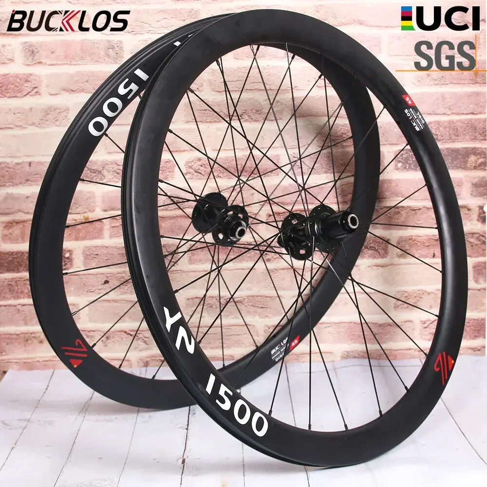 Bucklos Road Bicycle Carbon Wheelset 700C 45/50/57mm Clincher Rim Disc Brake Center Lock Wheel Set Racing 24H Spoke Wheels UCI