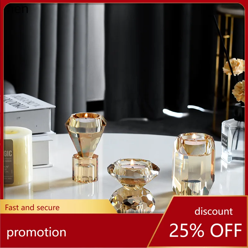 

ZML Simple Crystal Glass Candle Holder, Dual-Purpose for Tea Light and Pillar Candle, High-End Colorful Decorative Ornament