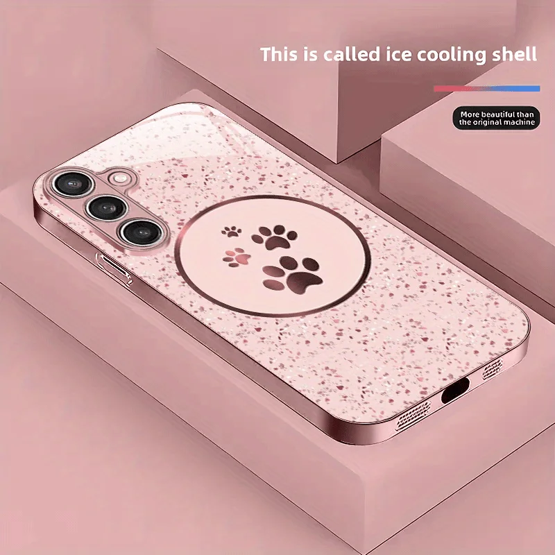 Cute paw pattern tempered glass phone case suitable for Samsung Galaxy S26 S25 S24 S22 S21 S20FE/Ultra/Plus anti drop back cover