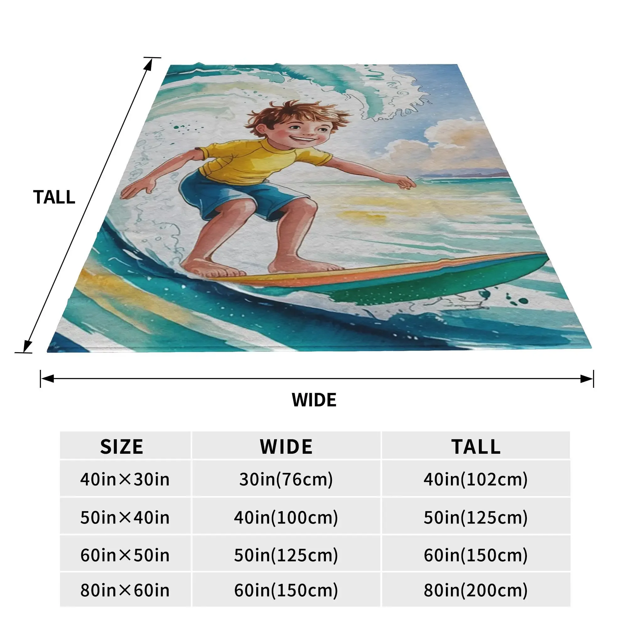Surfing boy Blanket Portable Flannel Sofa Throw Blanket for Home Bedroom Travel Throws Bedspread Quilt