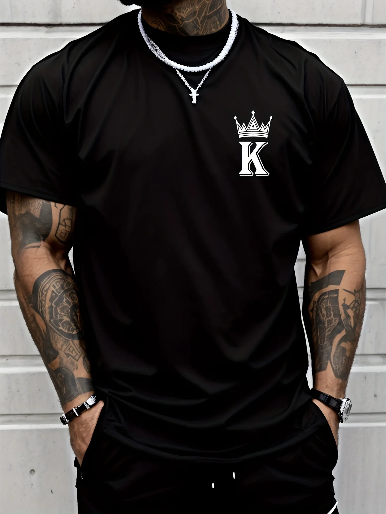 Men's Crown k small letter printed sporty casual multi-purpose short-sleeved T-shirt. New trendy men's top, cool and breathable.