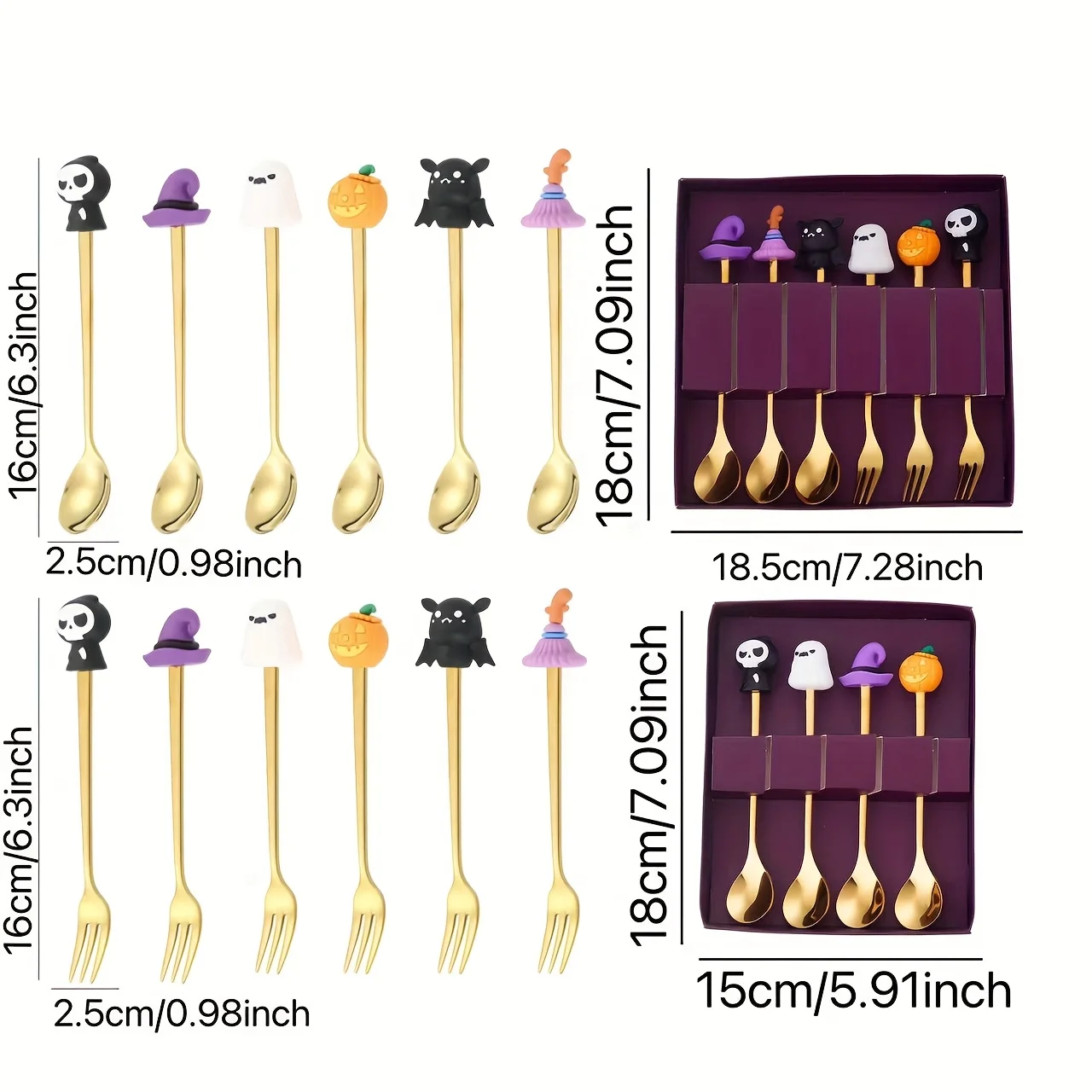 Halloween Forks & Spoons Set of 4/6 Stainless Steel Pumpkin Dessert Mini Appetizer Fork Spoon for Halloween Party Tableware Gift