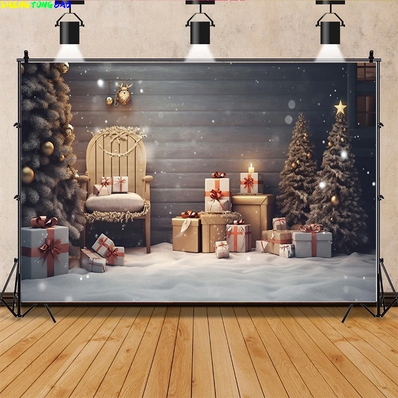 

Vinyl Custom Christmas Day Fireplace Photography Backdrops Prop Window Living Room Interior Village House Theme Background DR-06