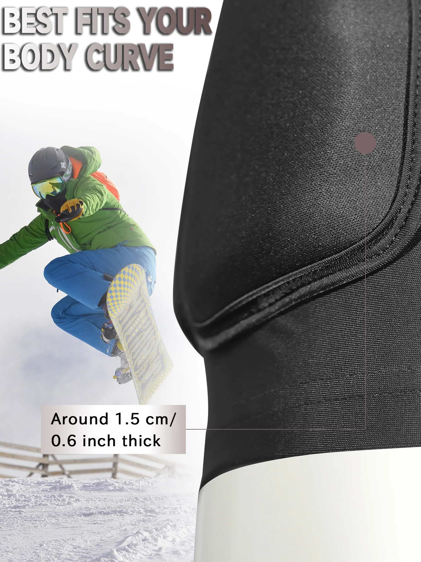AVIVOR Gepolsterte Schutzshorts für Snowboard, Skate und Ski, Vollschutz für Hüfte, Po und Steißbein – Detail 5